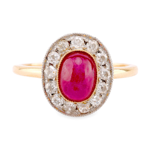 Edwardian Style Ruby Diamond 18K Yellow Gold Cluster Ring  Jack Weir & Sons   