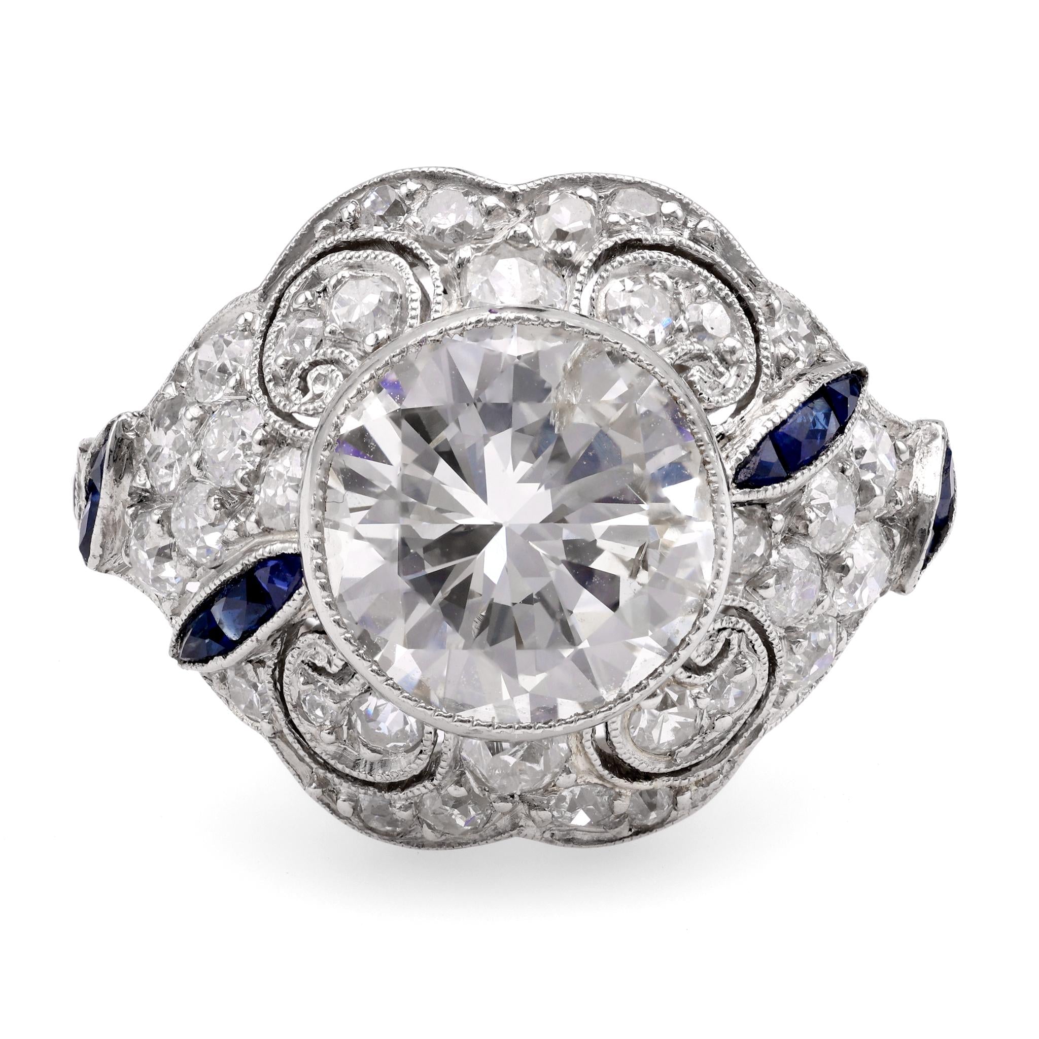 Art Deco Inspired 2.29 Carat Diamond Sapphire Platinum Ring  Jack Weir & Sons   