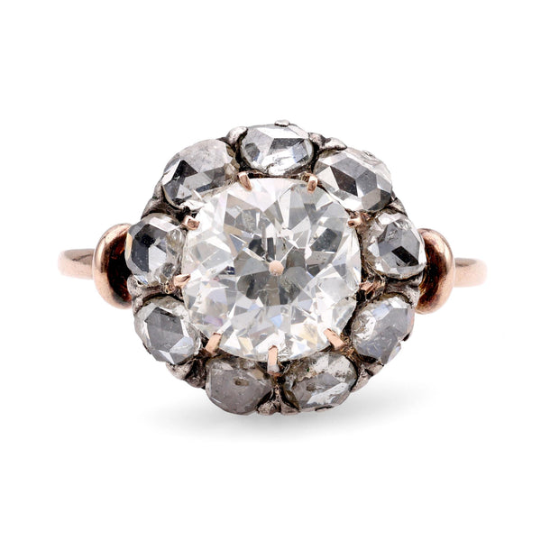 Antique Style 1.74 Carat Old Mine Diamond 18K Rose Gold Silver Cluster Ring Rings Jack Weir & Sons   