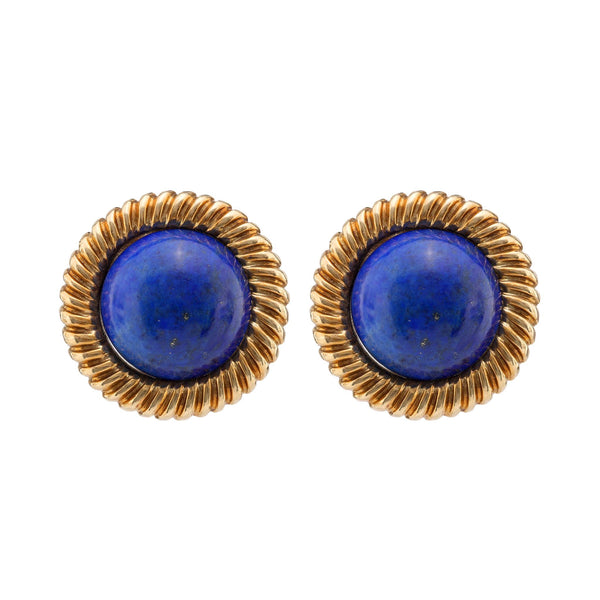 Vintage Large Cabochon Lapis Lazuli 18K Yellow Gold Clip Earrings Earrings Jack Weir & Sons   