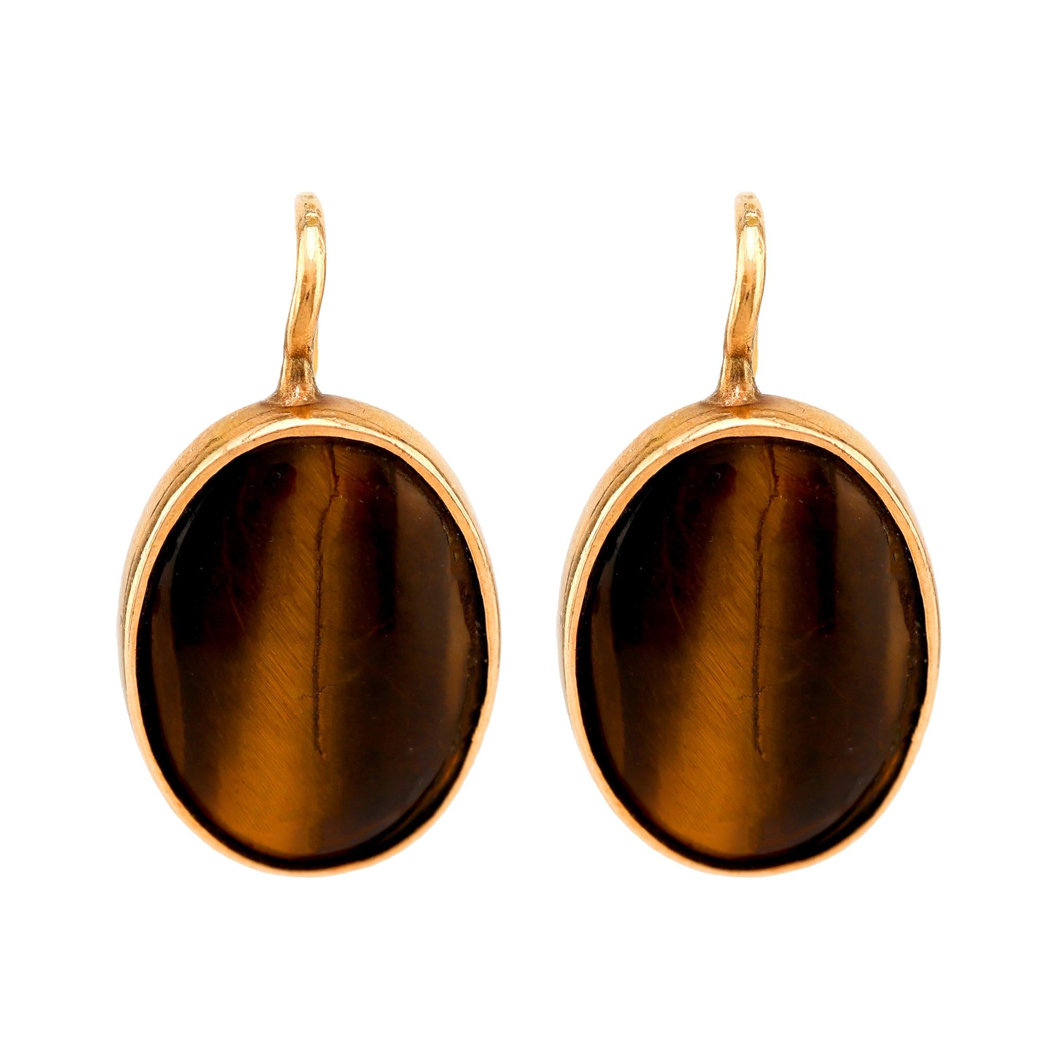 Vintage Tiger Eye 18K Yellow Gold Earrings Earrings Jack Weir & Sons   