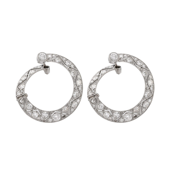 Art Deco Style Diamond Platinum Hoops Earrings  Jack Weir & Sons   