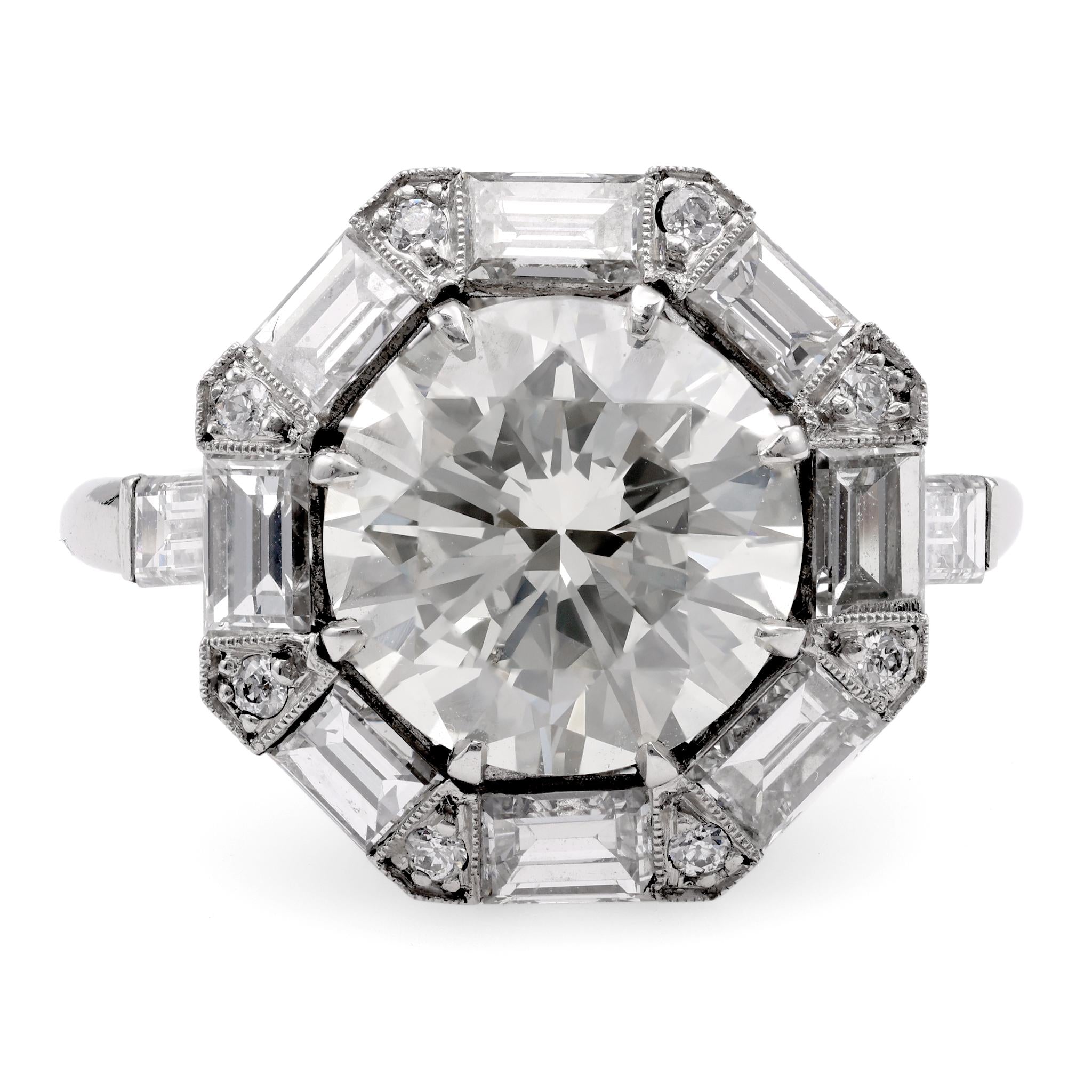 Art Deco Inspired 3.46 Carat Diamond Platinum Engagement Ring  Jack Weir & Sons   