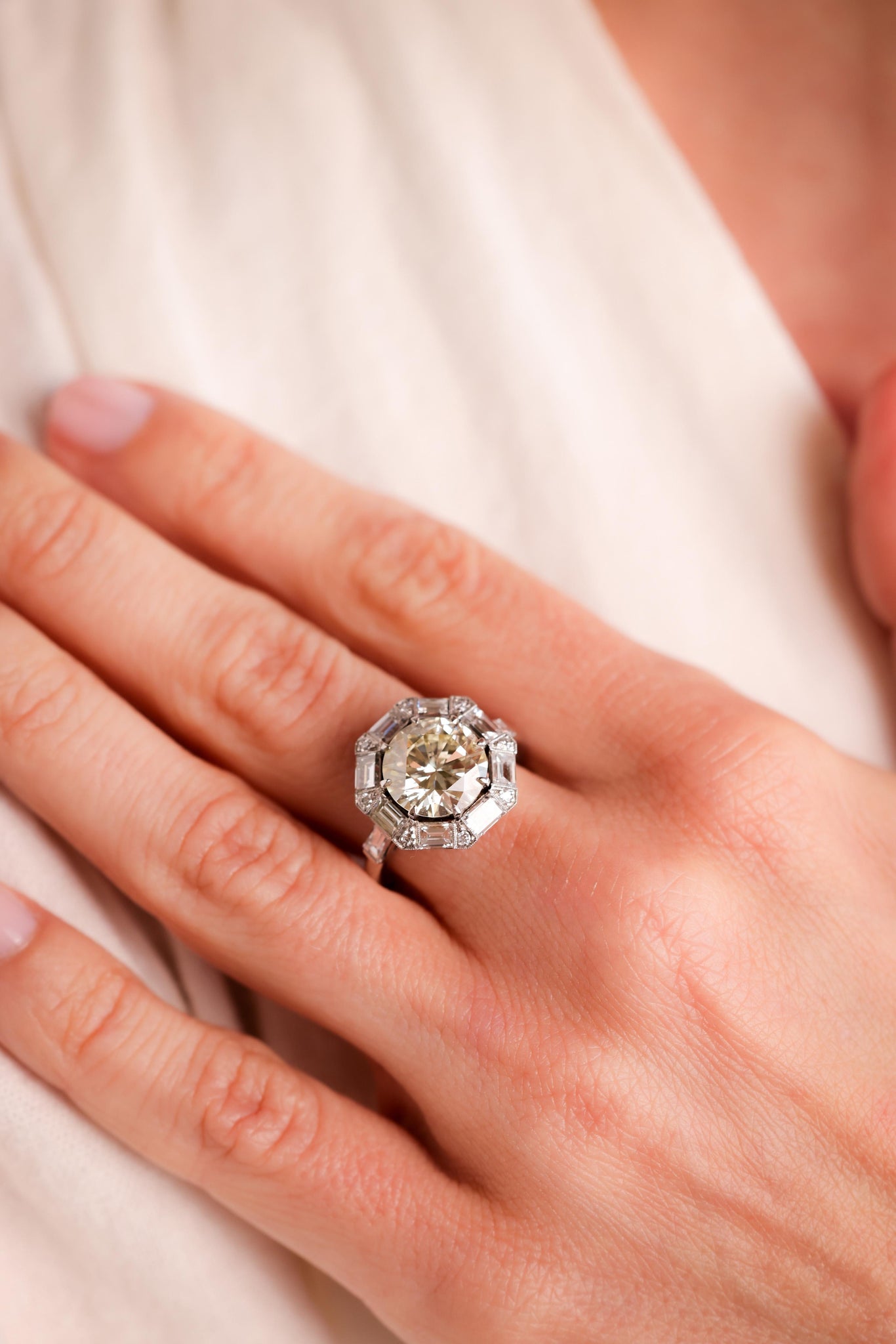 Art Deco Inspired 3.46 Carat Diamond Platinum Engagement Ring  Jack Weir & Sons   