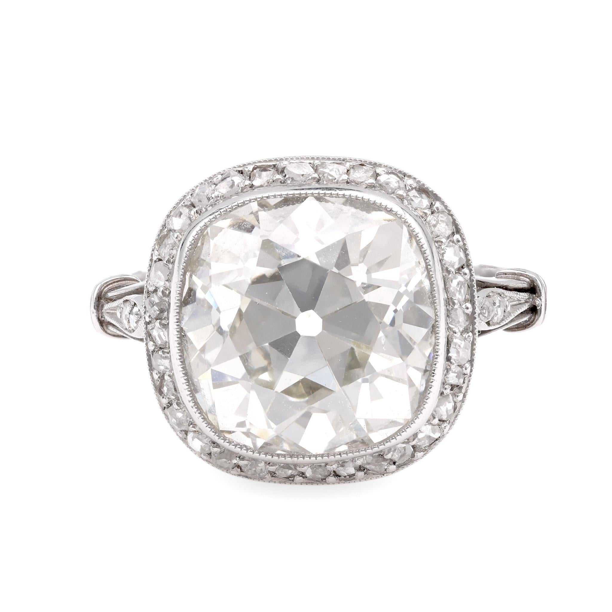 Art Deco Inspired 6 Carat Old Mine Cut Diamond Platinum Ring  Jack Weir & Sons   
