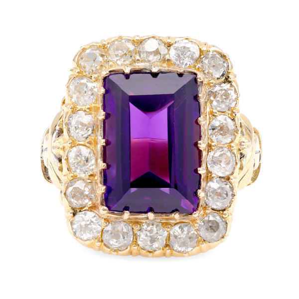 Antique 7.5 Carat Emerald Cut Amethyst Diamond 18K Yellow Gold Cocktail Ring Rings Jack Weir & Sons   