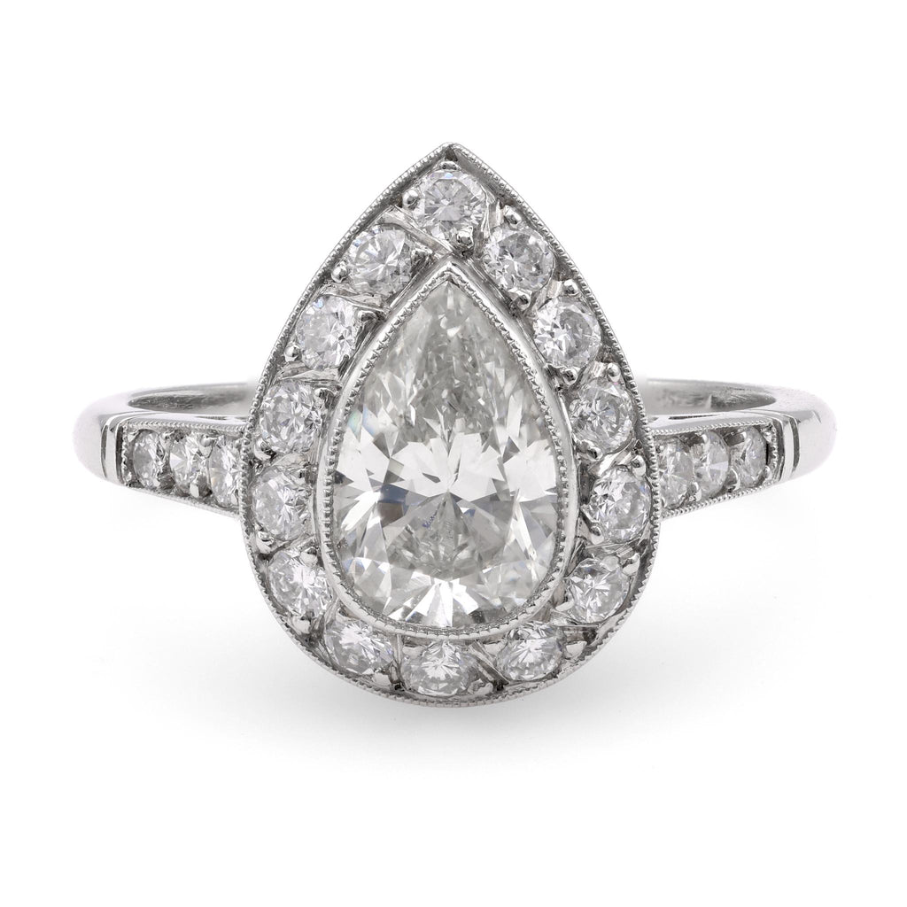 Art Deco Inspired 1.16 Carat Pear Diamond Platinum Engagement Ring Rings Jack Weir & Sons   