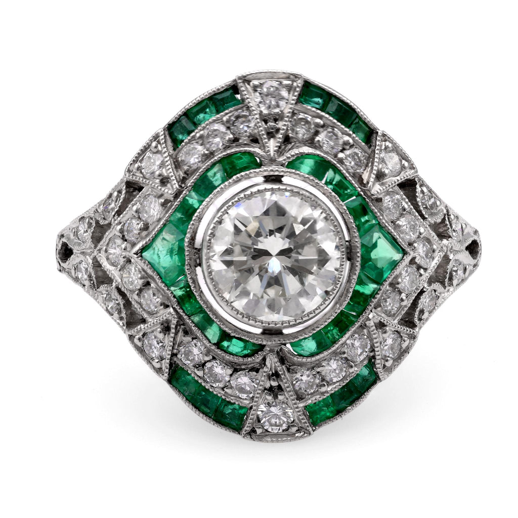 Art Deco Inspired .83 Carat Diamond Emerald Platinum Ring Rings Jack Weir & Sons