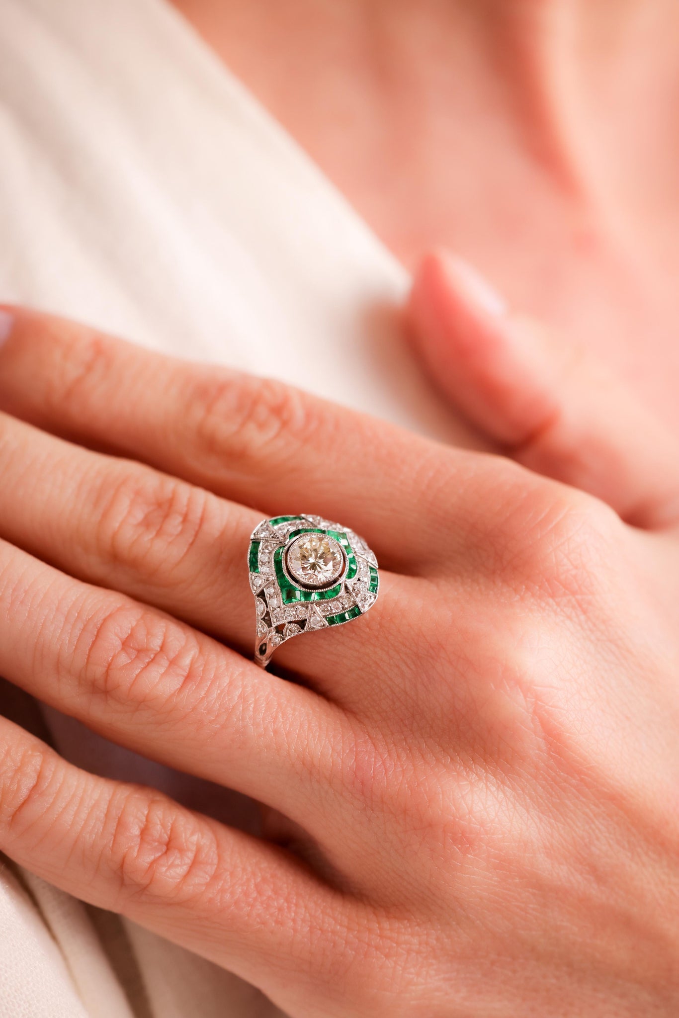 Art Deco Inspired .83 Carat Diamond Emerald Platinum Ring  Jack Weir & Sons   