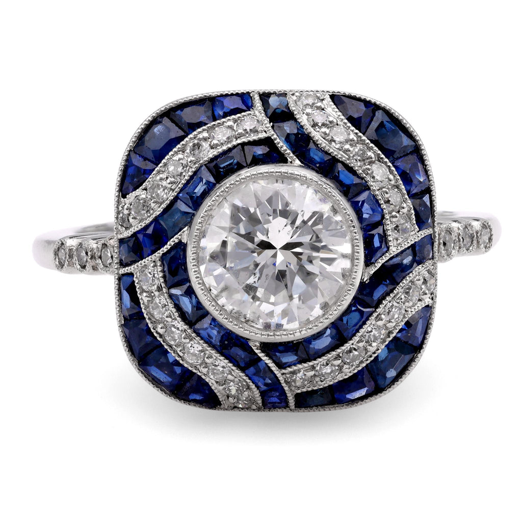 Art Deco Inspired Diamond Sapphire Platinum Ring Rings Jack Weir & Sons