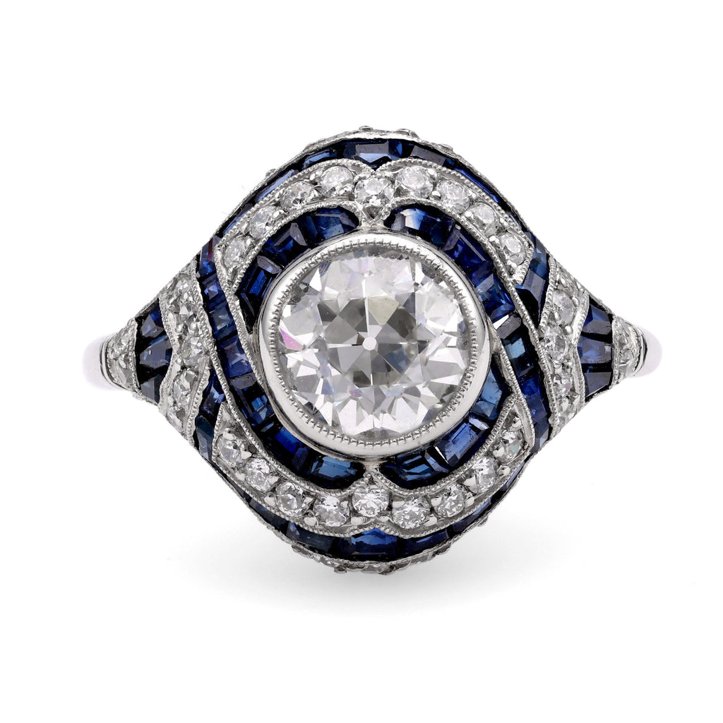 Art Deco Inspired 1.22 Carat Diamond Sapphire Platinum Ring Rings Jack Weir & Sons   