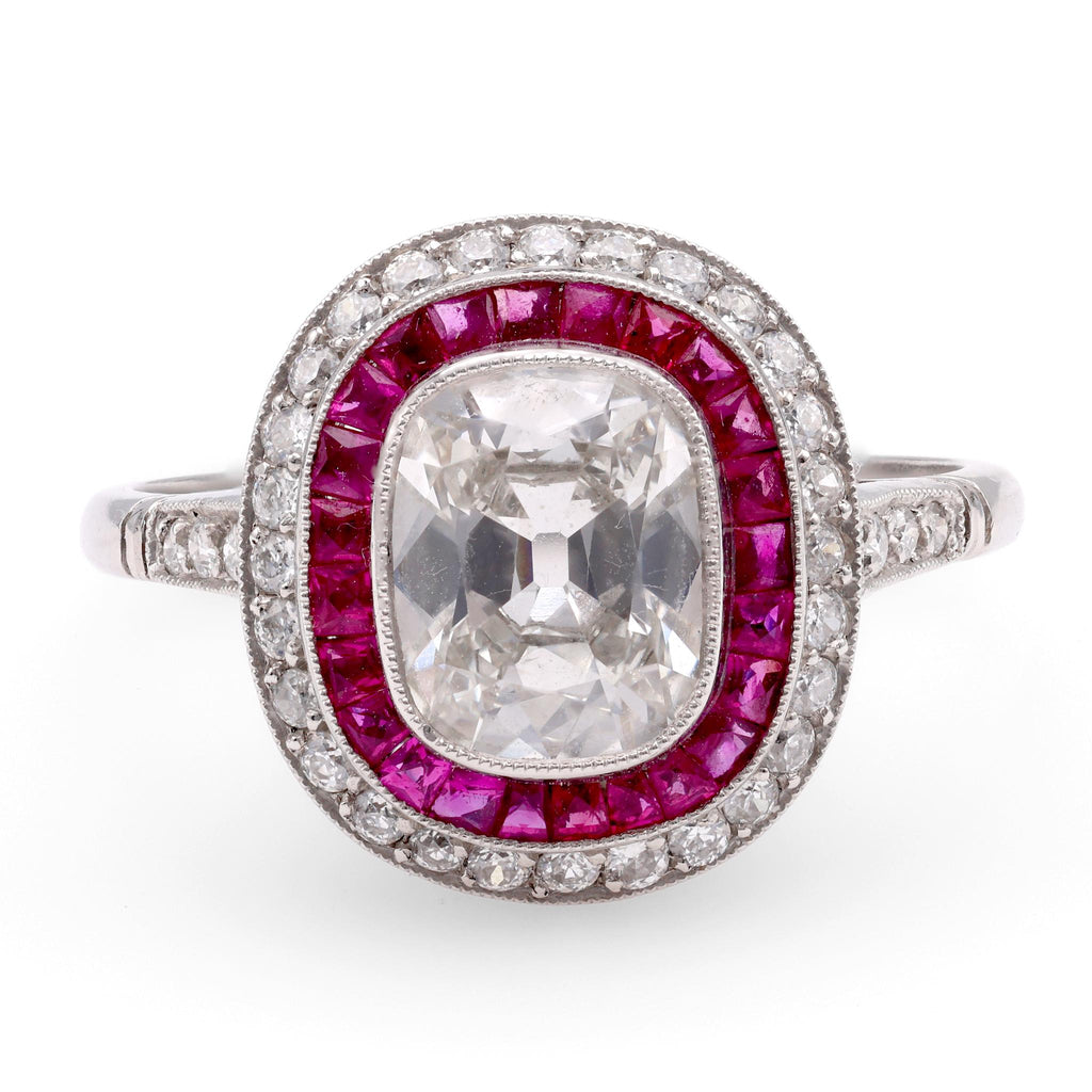 Art Deco Inspired 1.24 Carat Diamond Ruby Platinum Target Ring Rings Jack Weir & Sons   