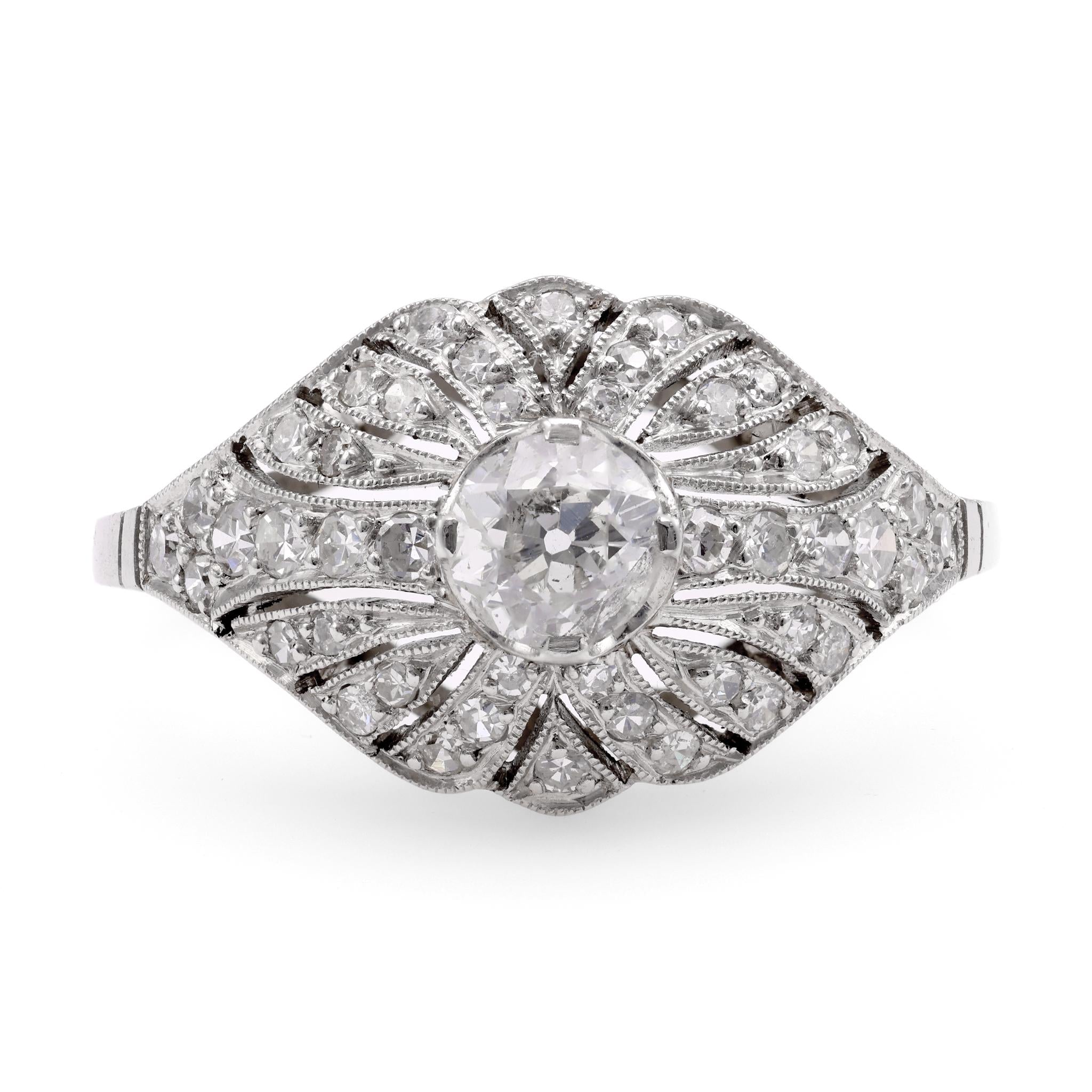 Art Deco Inspired .41 Carat Diamond Platinum Ring  Jack Weir & Sons   