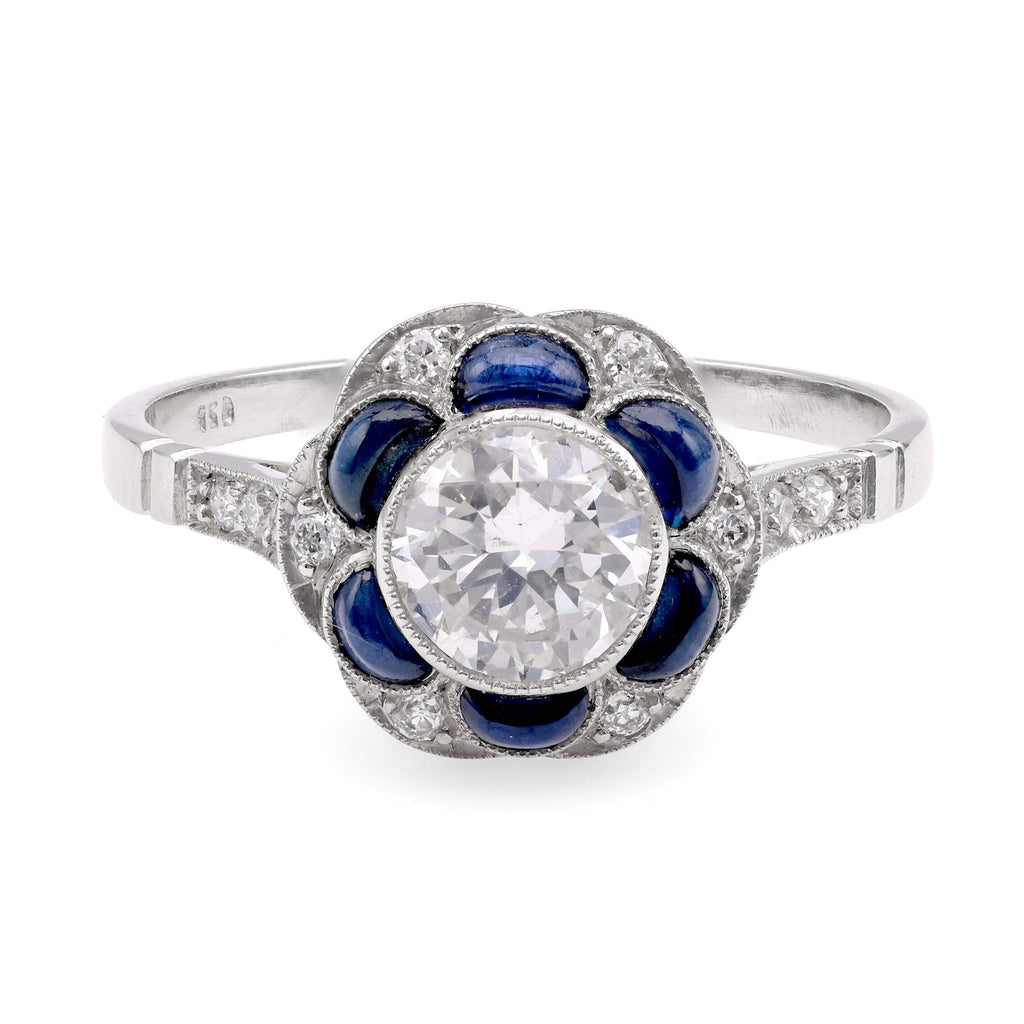 Art Deco Inspired .73 Carat Diamond Sapphire Platinum Cluster Ring Rings Jack Weir & Sons   