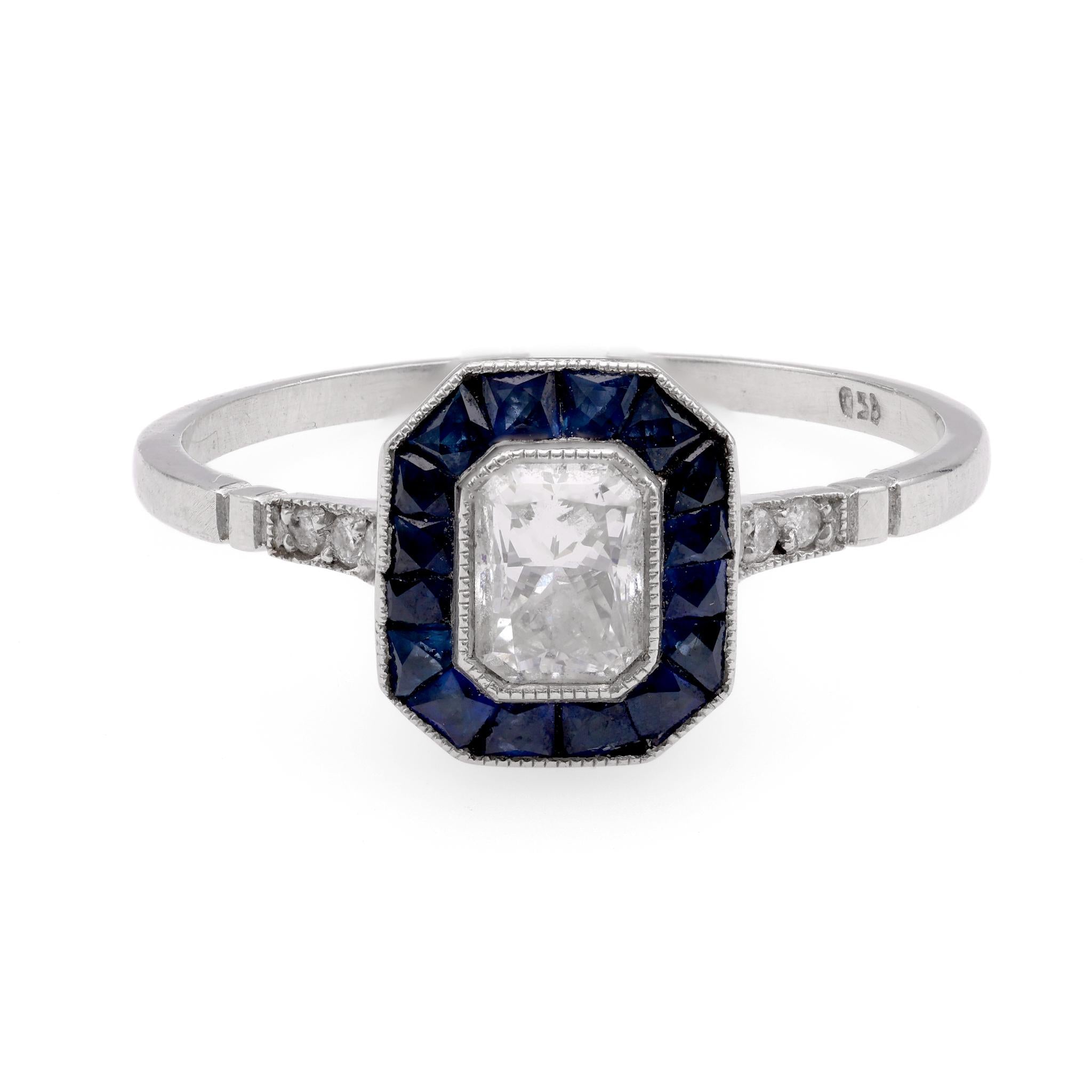 Art Deco Inspired .47 Carat Diamond Sapphire Platinum Ring  Jack Weir & Sons   