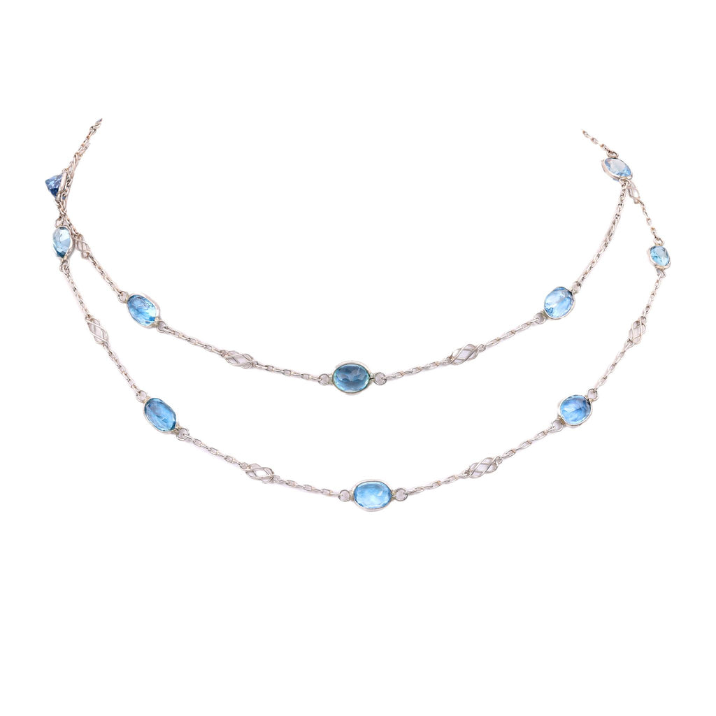 Art Deco Inspired Platinum 8.62 Carat Oval Aquamarine By The Yard Necklace Necklaces Yard   