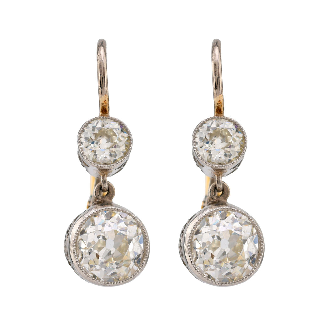 Edwardian Inspired Old Mine Diamond 18K White Yellow Gold Earrings Earrings Jack Weir & Sons   