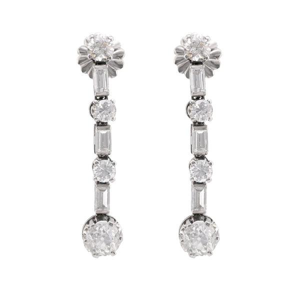 Mid-Century 4.2 Carat Total Weight Diamond Platinum Drop Earrings Earrings Jack Weir & Sons   