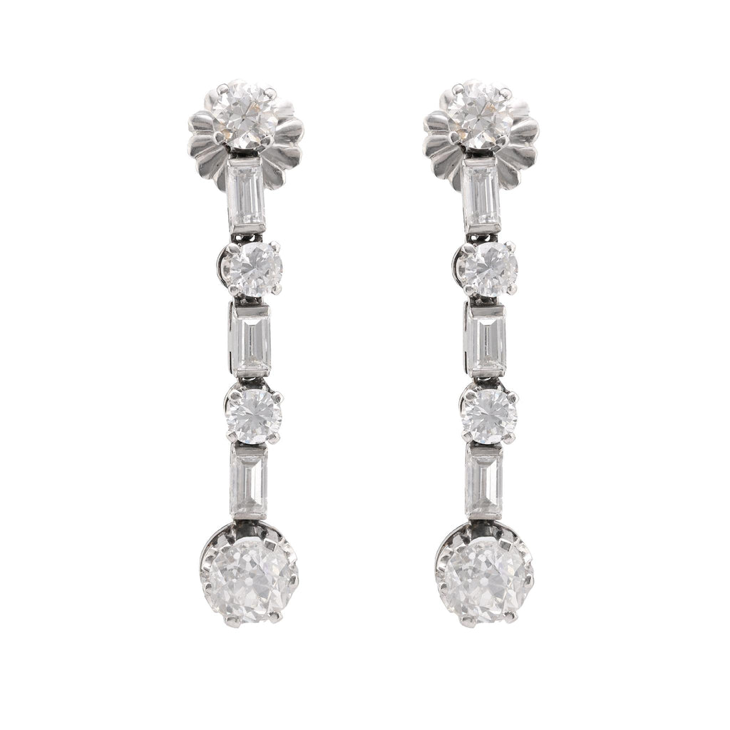 Mid-Century 4.2 Carat Total Weight Diamond Platinum Drop Earrings Earrings Jack Weir & Sons   