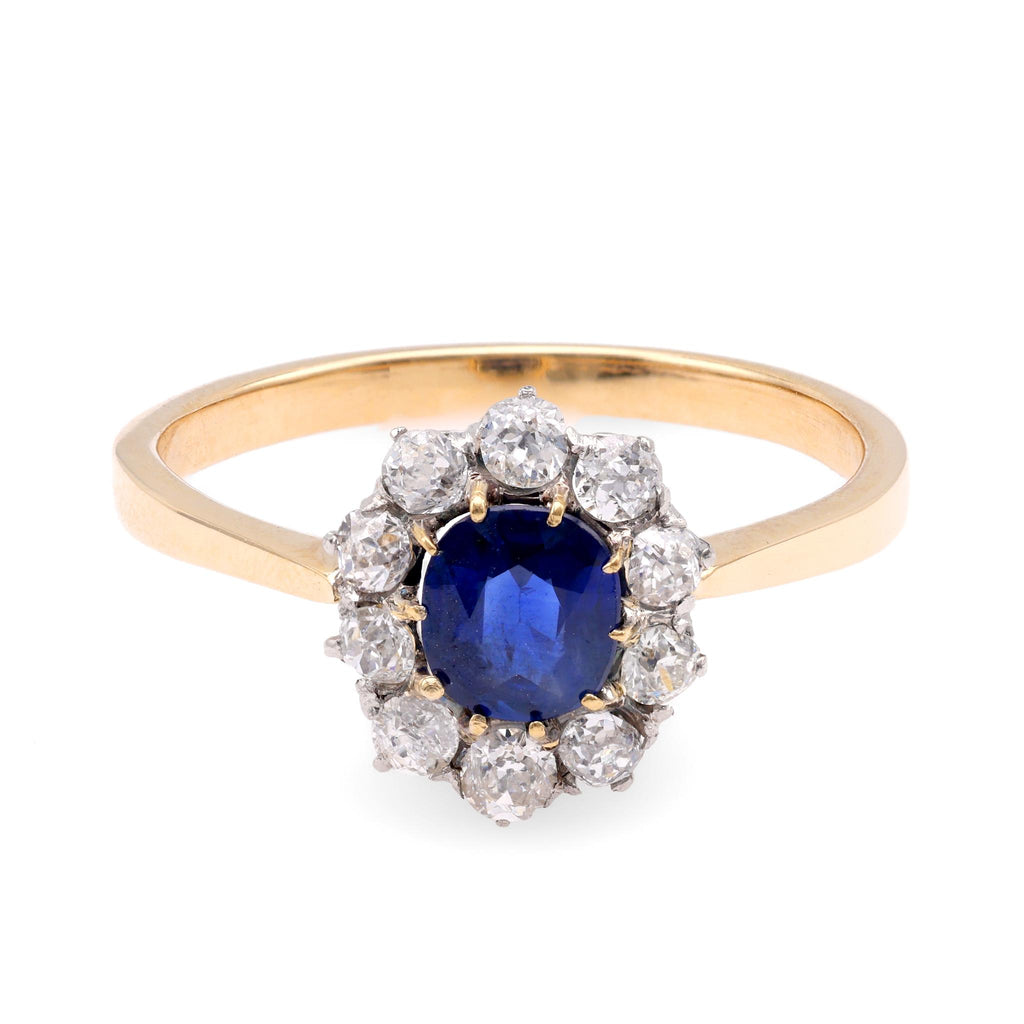 Edwardian Sapphire Diamond 18K Yellow Gold and Platinum Cluster Ring  Jack Weir & Sons   
