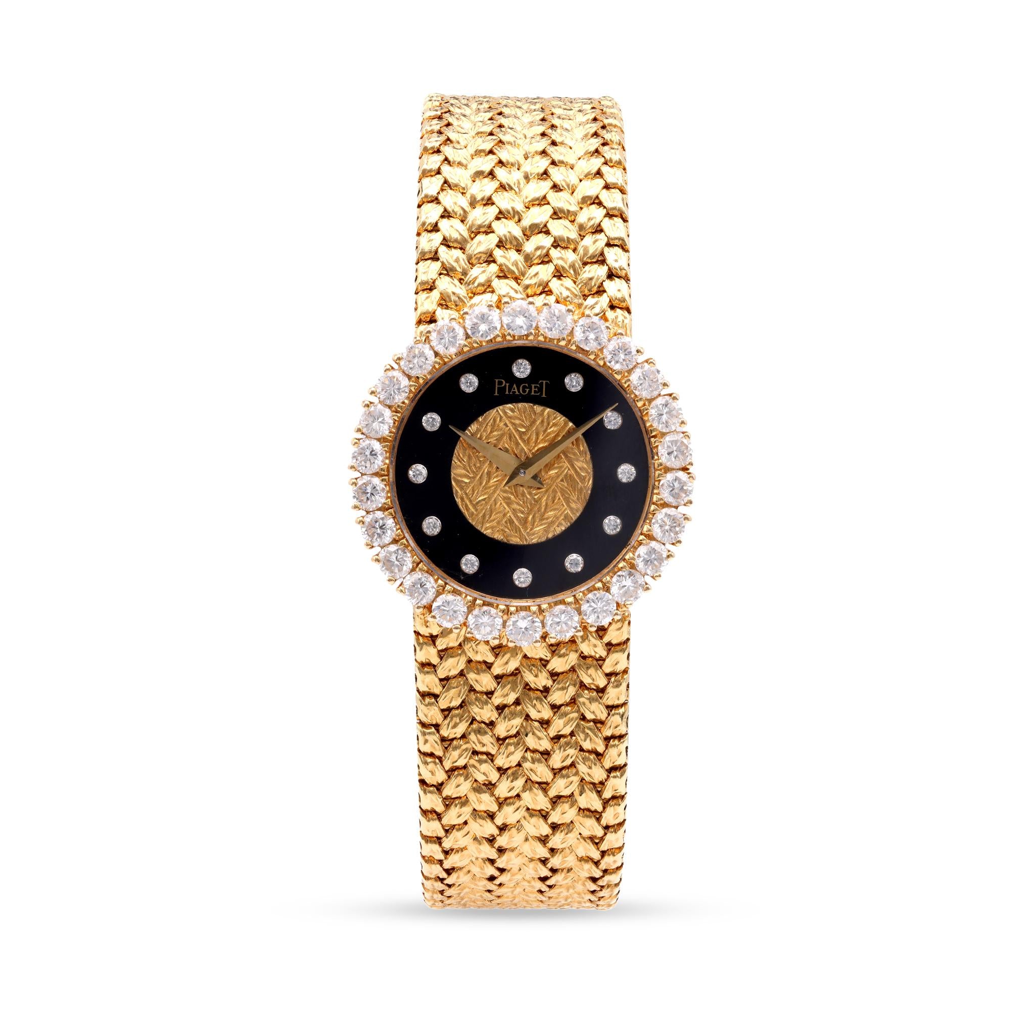 Vintage Piaget Diamond Onyx 18K Yellow Gold Watch  Piaget   