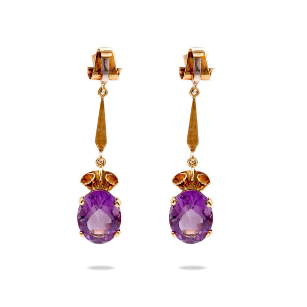 Retro 16.4 Carat Amethyst 18K Rose Gold Drop Earrings Earrings Jack Weir & Sons   