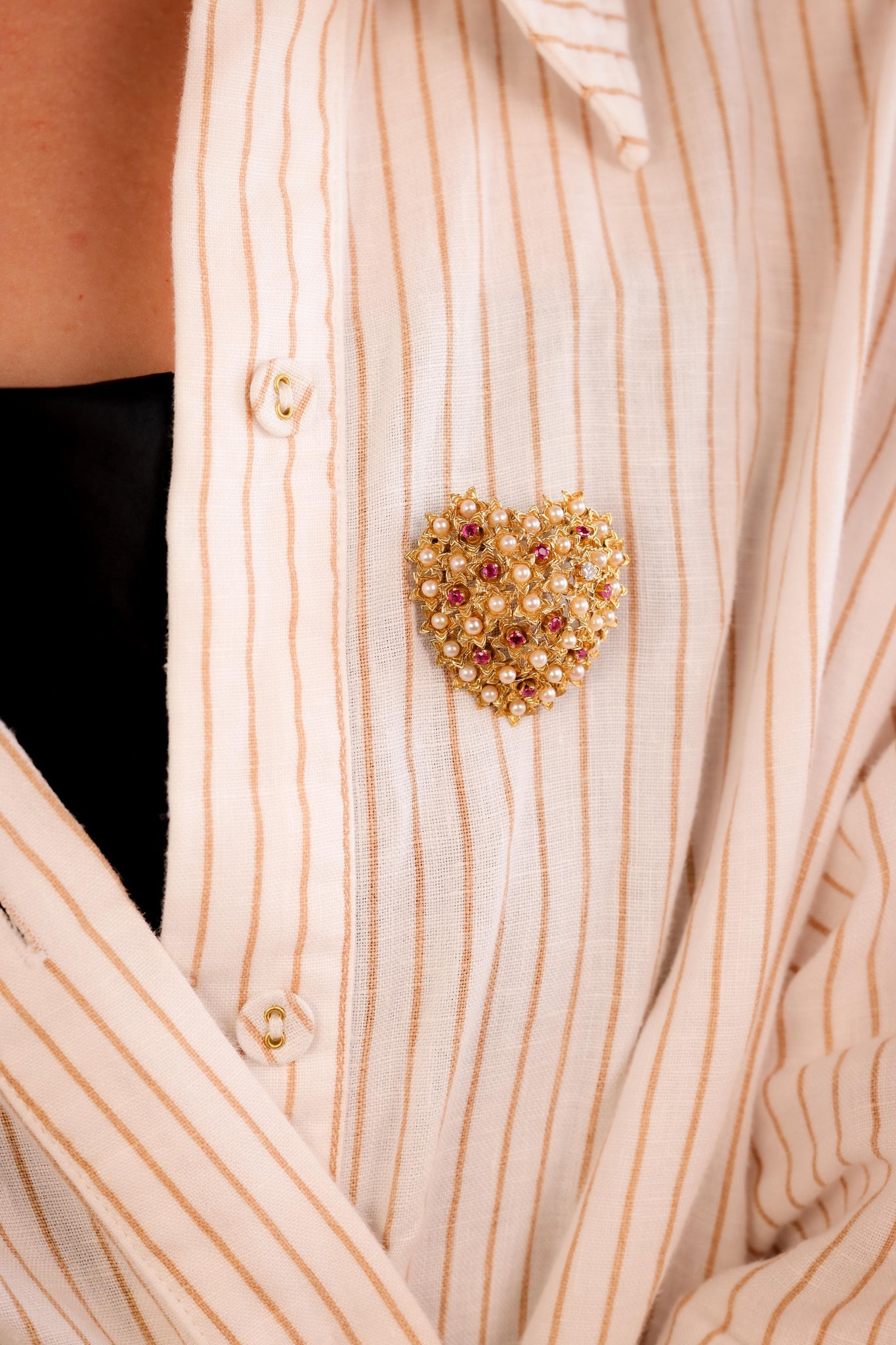 Vintage Tiffany & Co Ruby Pearl Diamond Domed Heart Pin  Tiffany & Co.   