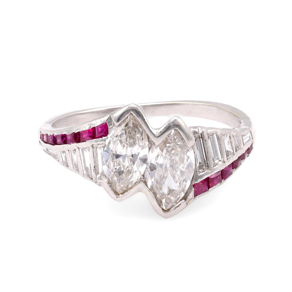 Art Deco Diamond Ruby Platinum Two Stone Ring Rings Jack Weir & Sons   