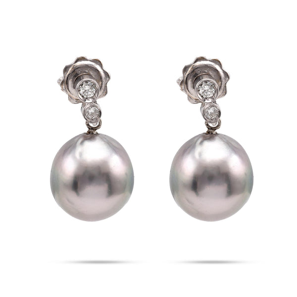 Modern Pearl Diamond 18K White Gold Drop Earrings Earrings Jack Weir & Sons   