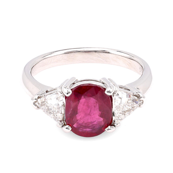 Contemporary 1.32 Carat Ruby Diamond Platinum Three Stone Ring Rings Jack Weir & Sons   