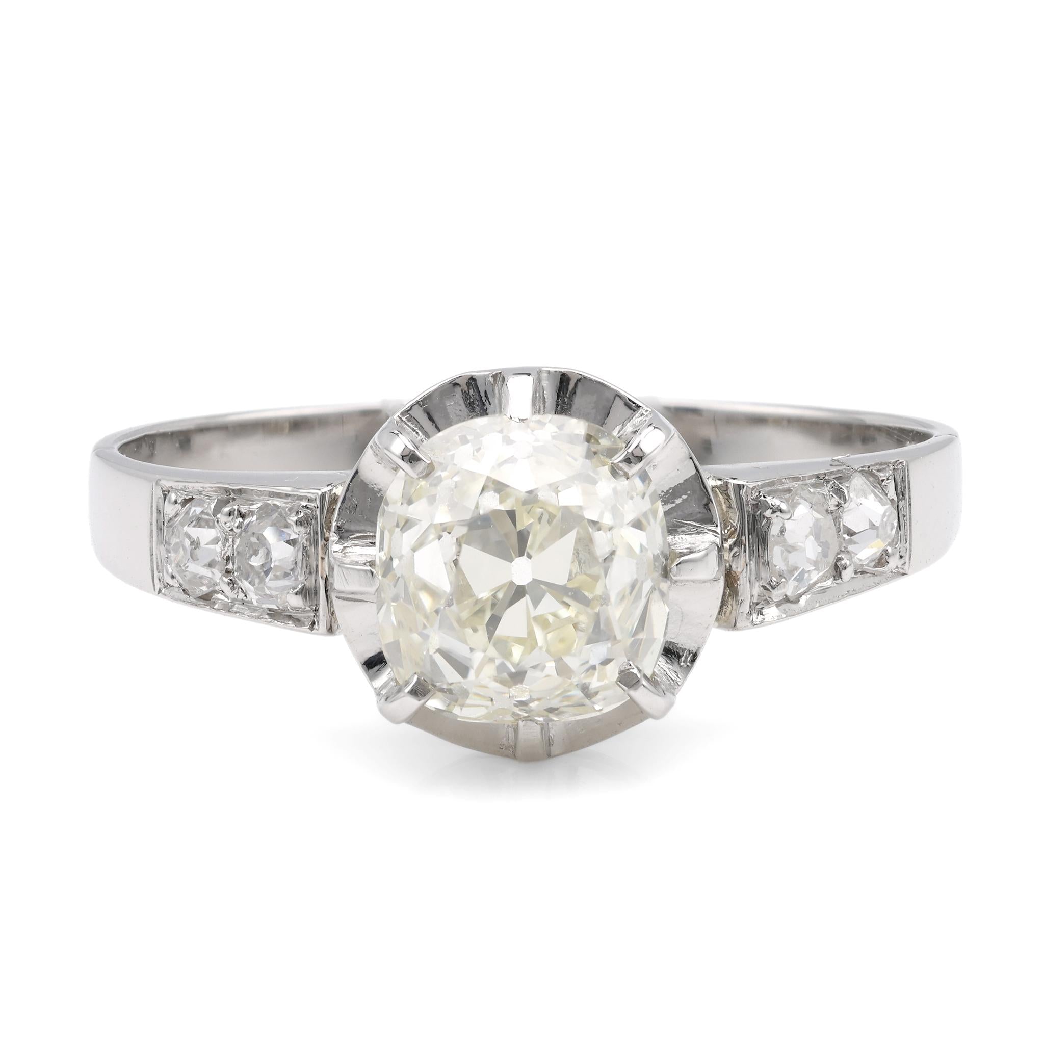 Art Deco French 1.71 Carat Old Mine Cut GIA Diamond Platinum Engagement Ring Rings Jack Weir & Sons   