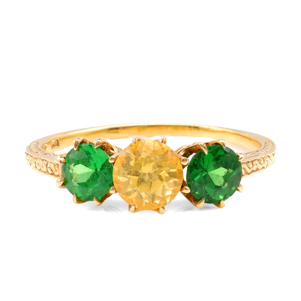 Victorian Yellow Sapphire Tsavorite 18K Yellow Gold Three Stone Ring Rings Jack Weir & Sons   