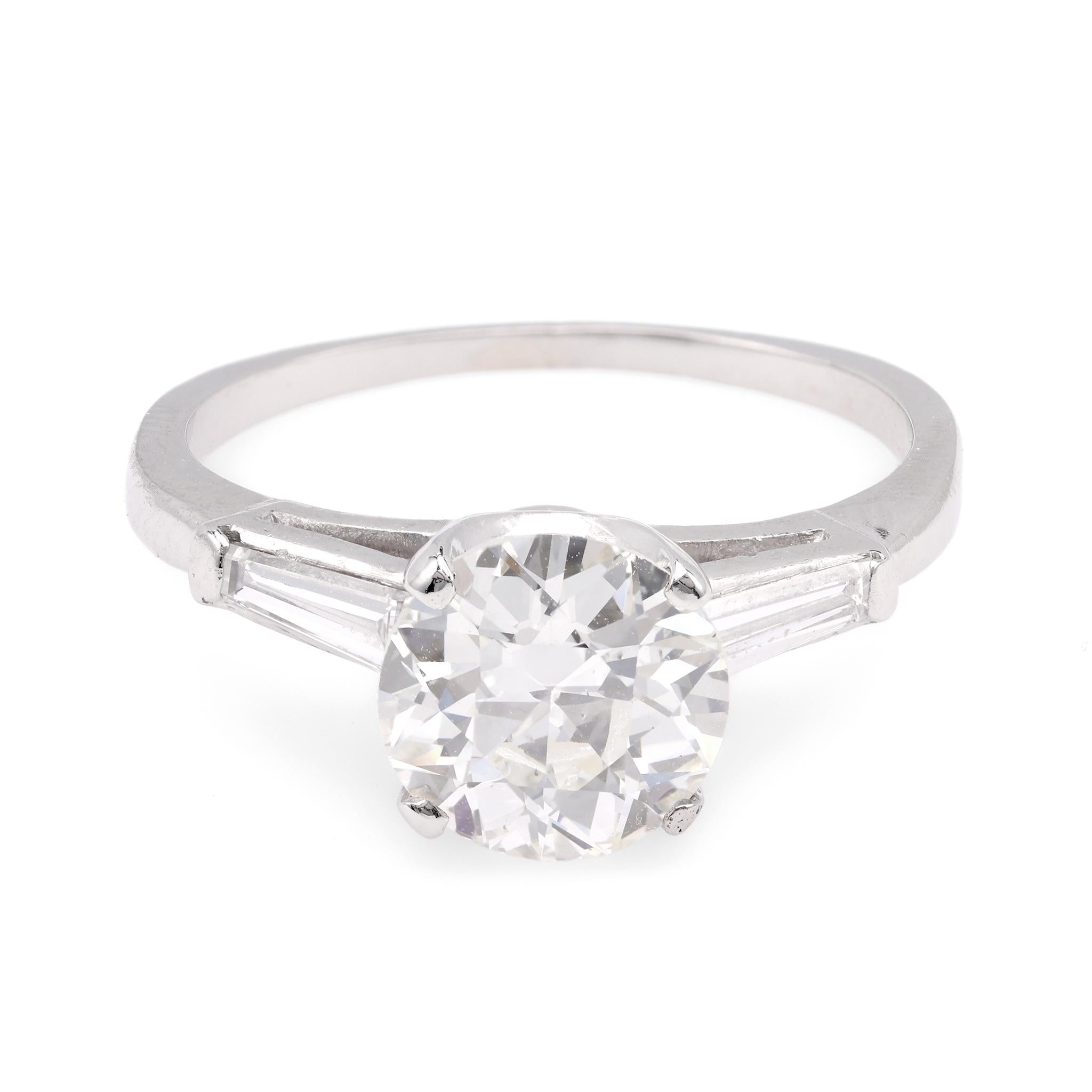 Mid-Century GIA Old European Cut Diamond Platinum Engagement Ring  Jack Weir & Sons   