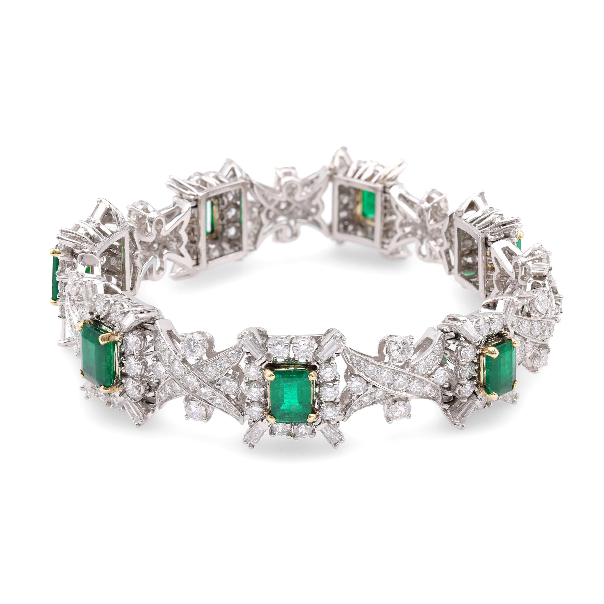 Vintage 7.37 Carat Emerald and 10 Carat Diamond Platinum Bracelet  Jack Weir & Sons   