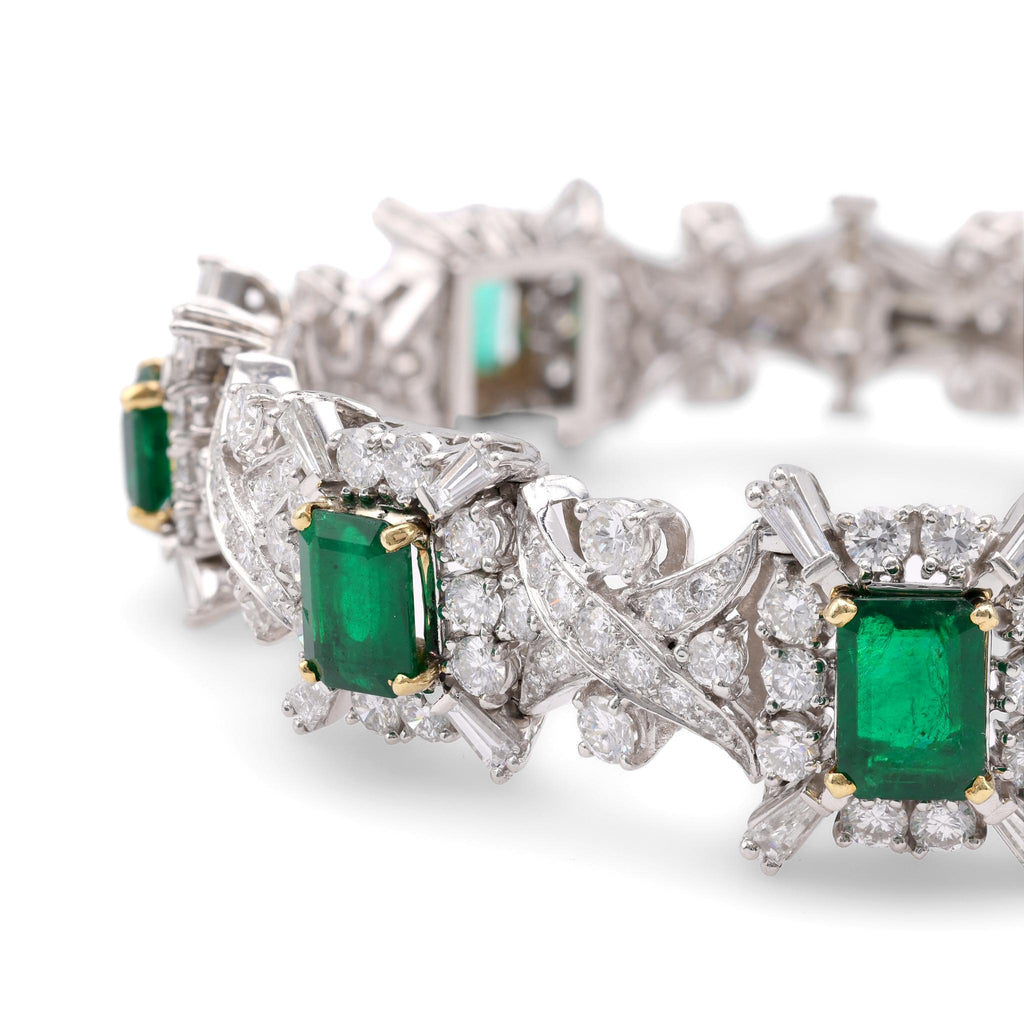 Vintage 7.37 Carat Emerald and 10 Carat Diamond Platinum Bracelet ...