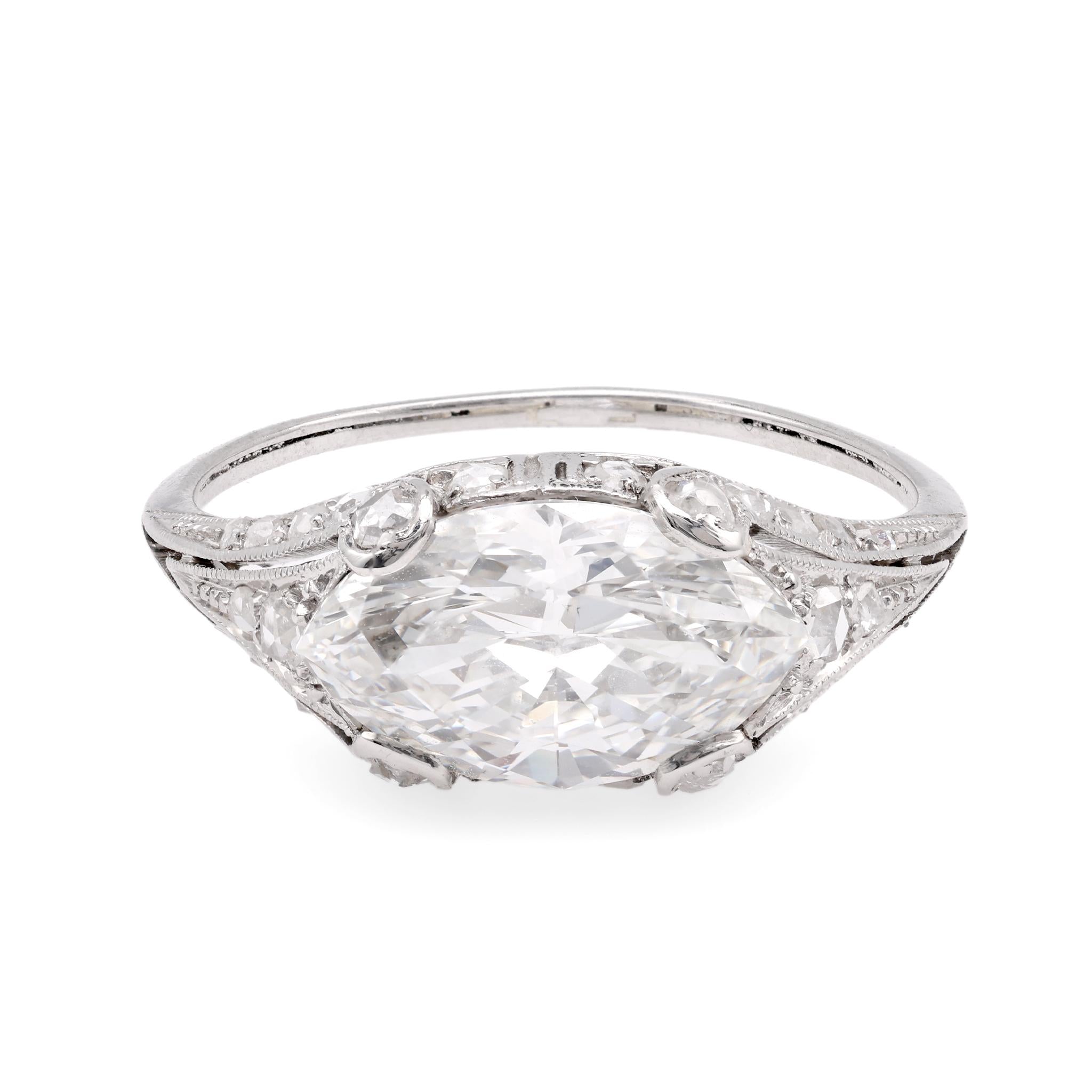 Edwardian GIA 2.25 Carat Marquise Cut Diamond Platinum Engagement Ring  Jack Weir & Sons   