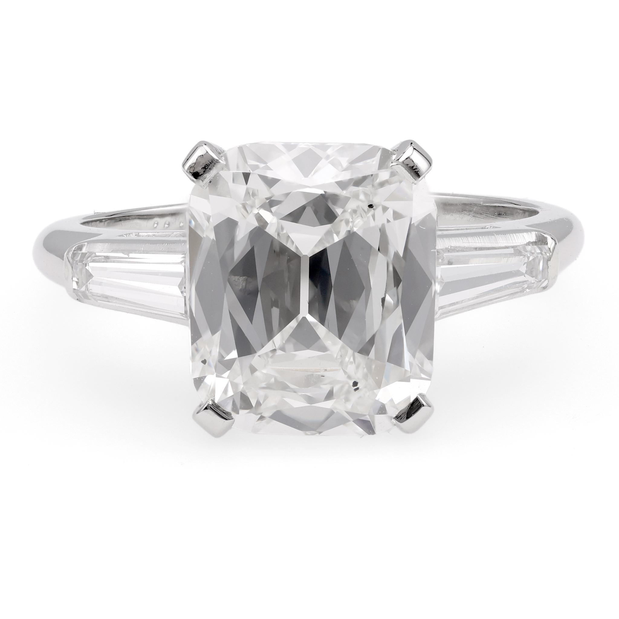 Art Deco GIA 4.15 Carat Cushion Cut Diamond Platinum Engagement Ring  Jack Weir & Sons   