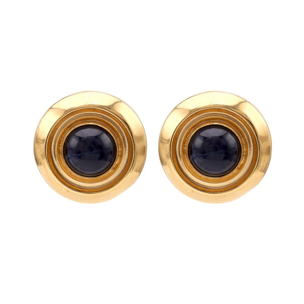 Vintage Ilias Lalaounis Sodalite 18K Yellow Gold Button Earrings Earrings Ilias Lalaounis   