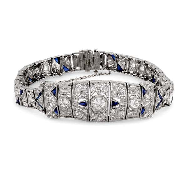 Art Deco 3.50 Carat Total Diamond Weight Diamond Sapphire Platinum Bracelet  Jack Weir & Sons   