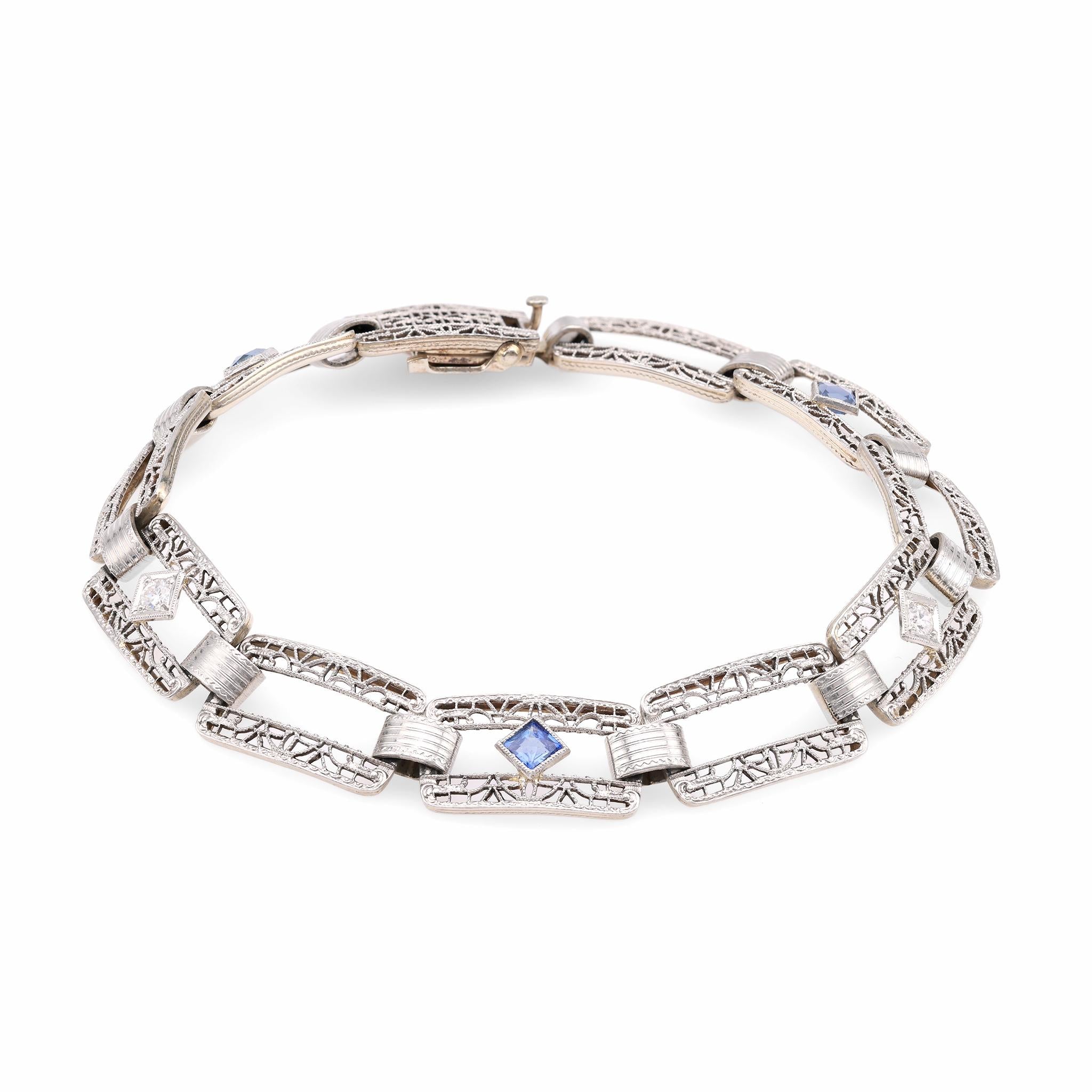 Art Deco Sapphire Diamond 14K White Gold Bracelet  Jack Weir & Sons   