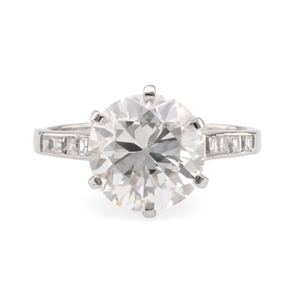 Art Deco GIA 3 Carat Round Brilliant Cut Diamond Platinum Engagement Ring Rings Jack Weir & Sons   