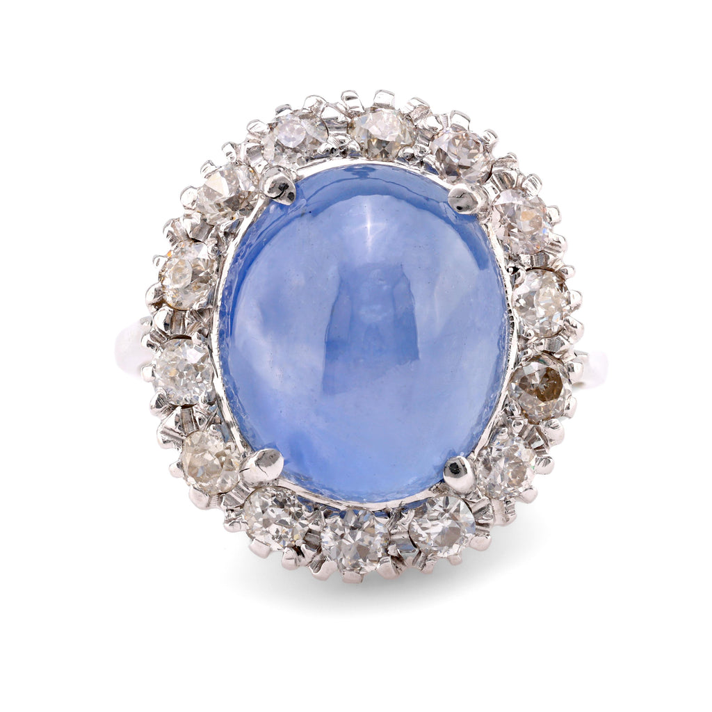 Mid-Century 13.5 Carat Cabochon Star Sapphire Diamond 14K White Gold Ring Rings Jack Weir & Sons   