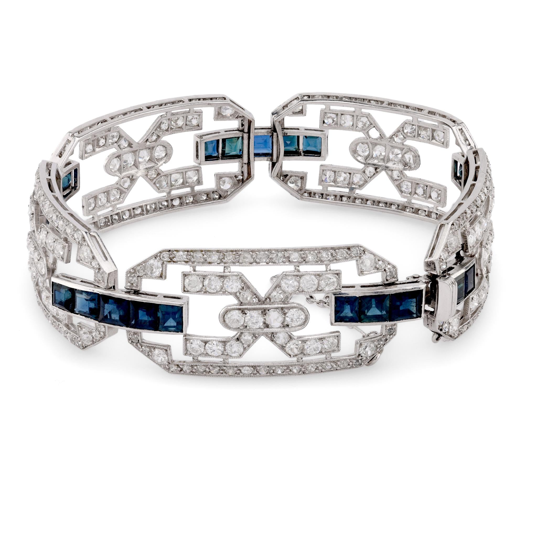 Art Deco French Sapphire Diamond Platinum Bracelet  Jack Weir & Sons   