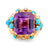 Retro French 11 Carat Amethyst Turquoise Diamond 18K Yellow Gold Cocktail Ring Rings Jack Weir & Sons   