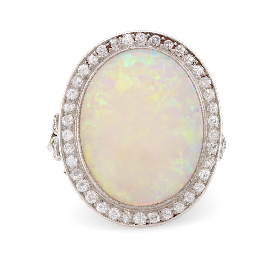 French Belle Èpoque 6.70 Carat Opal Diamond Platinum Cocktail Ring Rings Jack Weir & Sons   