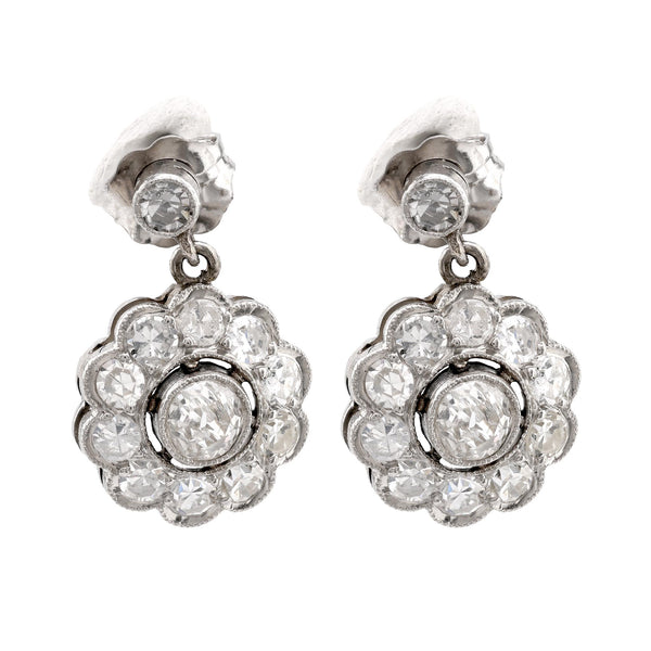 Art Deco Inspired Diamond Platinum Cluster Drop Earrings Earrings Jack Weir & Sons