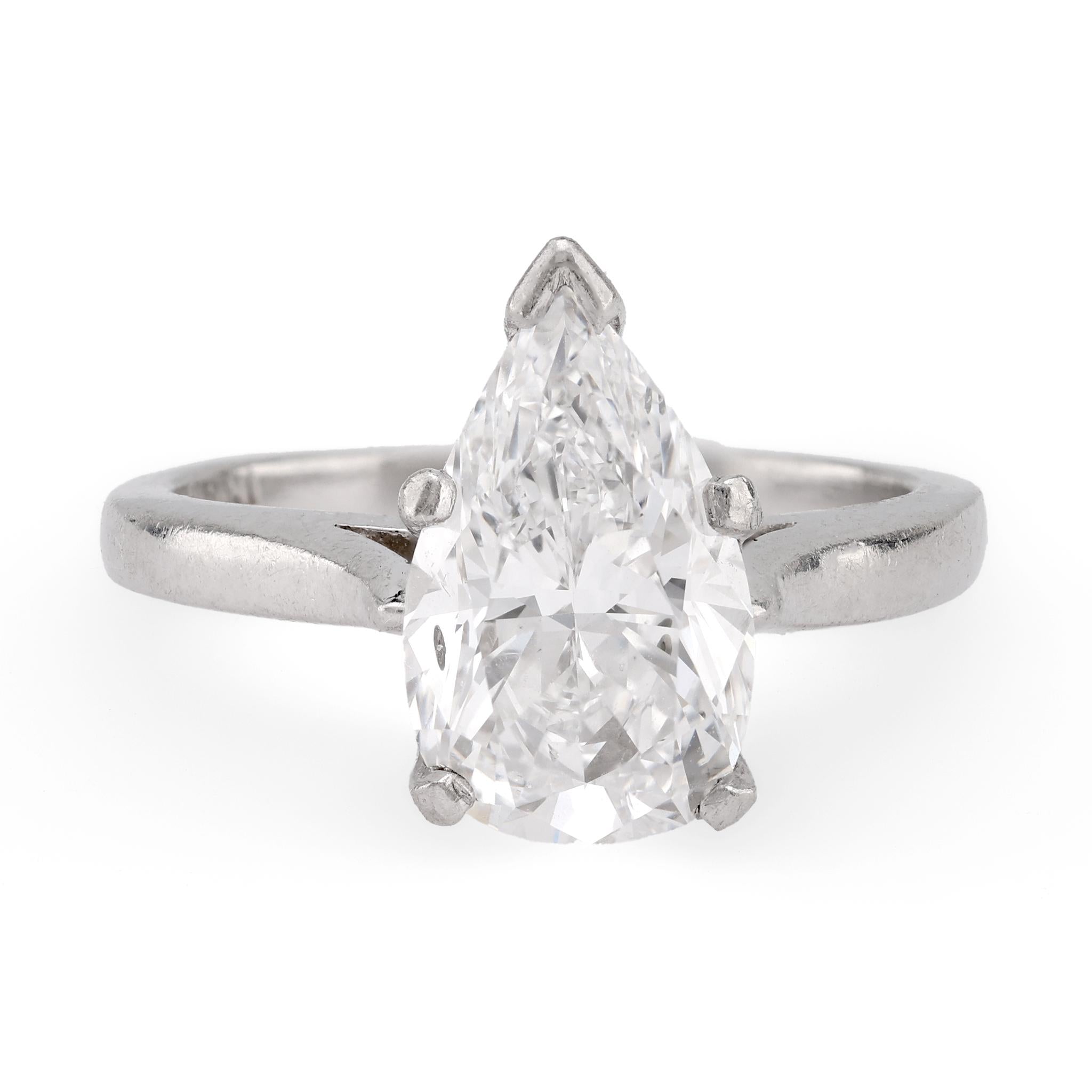 Art Deco GIA 2.06 Carat Pear Cut Diamond Platinum Engagement Ring Rings Jack Weir & Sons   