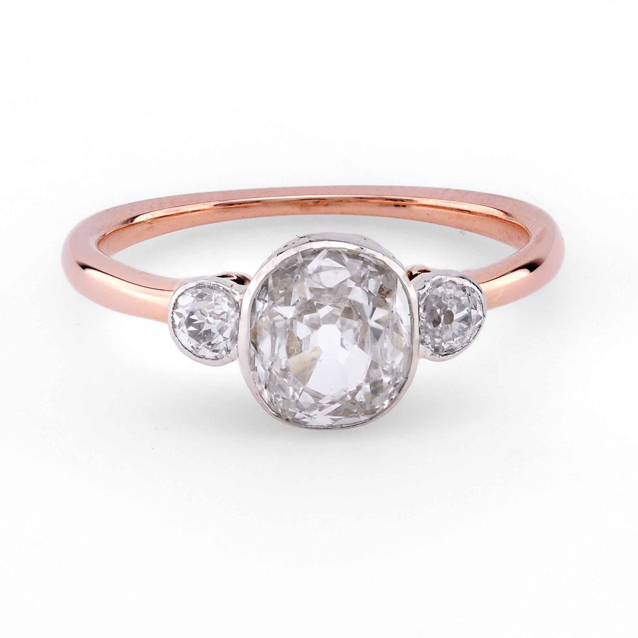 Edwardian GIA 1.01 Carat Old Mine Diamond 18K Rose White Gold Three Stone Ring  Jack Weir & Sons   