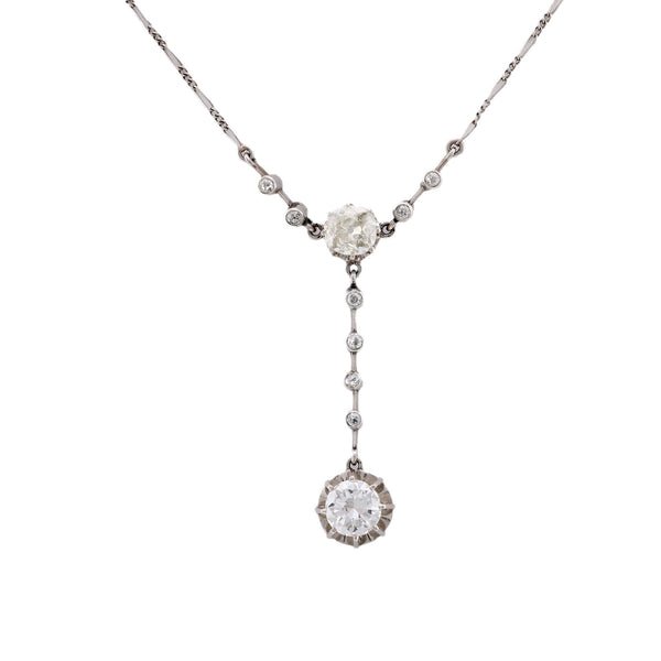 Edwardian 2.75 Carat Total Diamond Weight Platinum Lariat Necklace  Jack Weir & Sons   