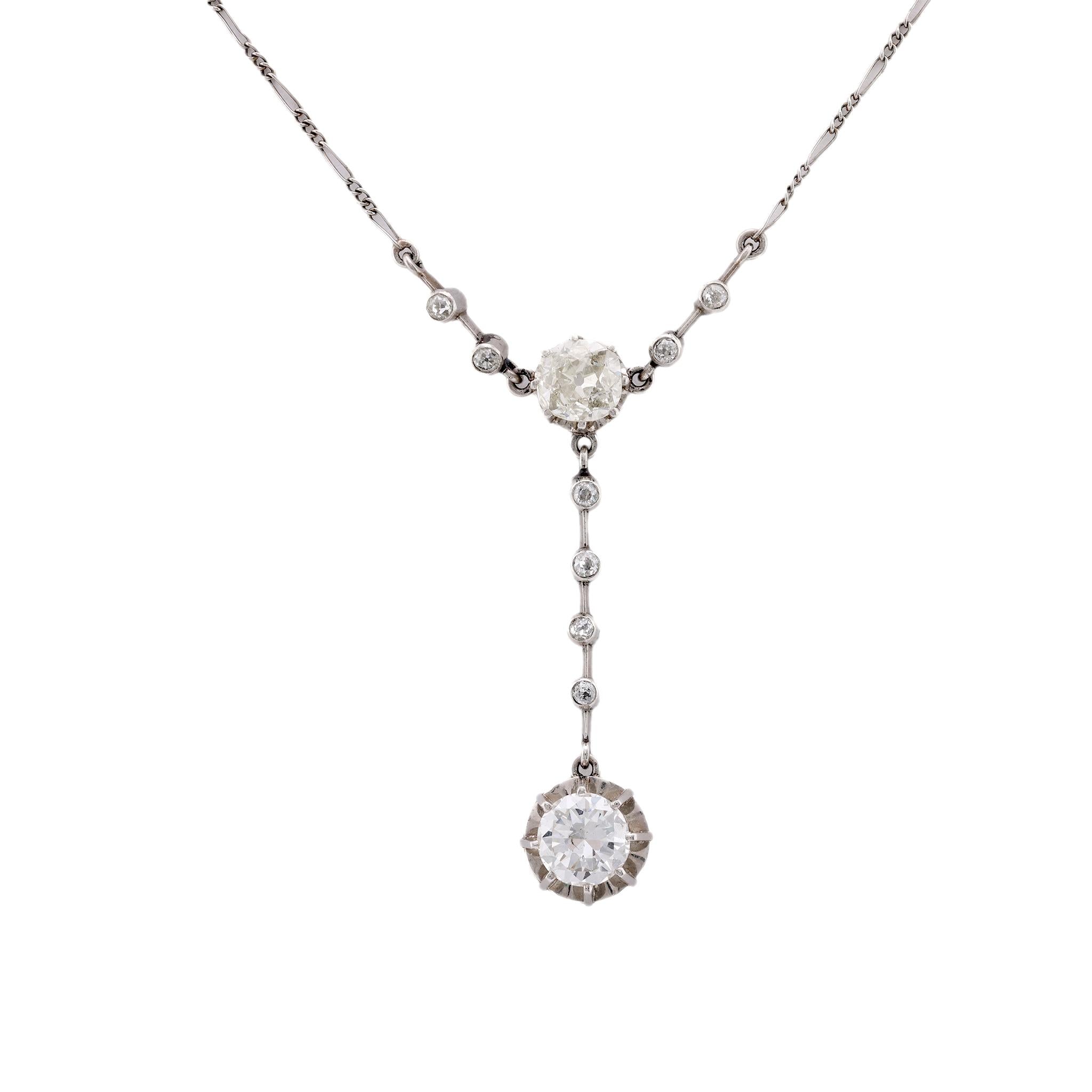 Edwardian 2.75 Carat Total Diamond Weight Platinum Lariat Necklace  Jack Weir & Sons   